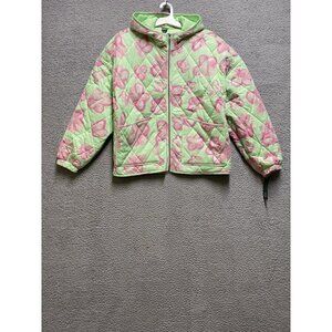 Wild Fable Womens Zip Up Quilted Mint Green Floral Jacket Coat Size Large
